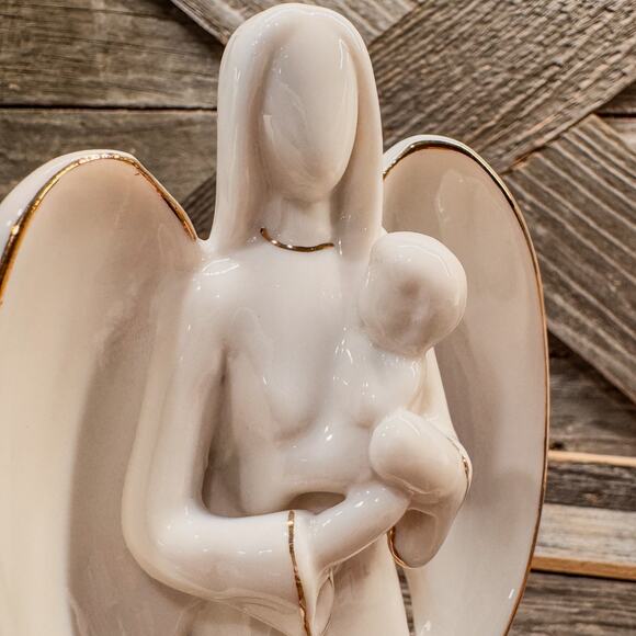 Gorgeous Vintage White and Gold Porcelain Angel-Mother-Grandmother Holding Baby - Picture 7 of 8